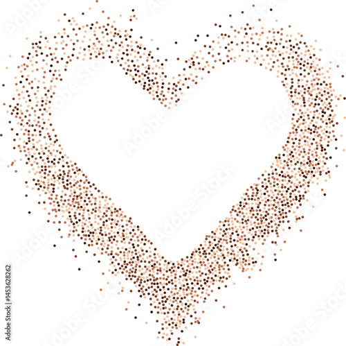 Creative frame of circular brown colored particles, heart shaped coffee powder. Perfect for love-themed and romantic designs, Valentines day greetings. Coffee or chocolate powder border design.