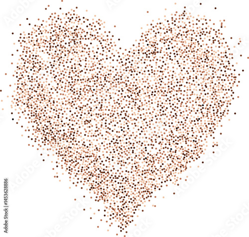 Obraz na płótnie Creative composition of circular brown particles, heart shaped powder. Perfect for love-themed and romantic designs, the artistic arrangement conveys charm and elegance with heart-shaped elements. w salonie