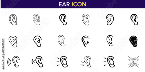 A set of vector ear icons in various styles. Human anatomy for medical and health designs.