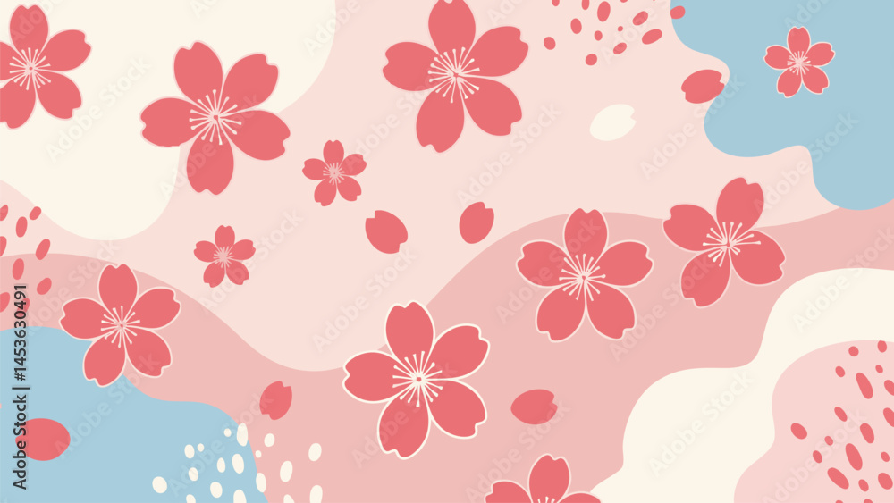 Stylized Cherry Blossom Pattern with Abstract Shapes and Soft Pastel Colors Stylized Cherry Blossom Pattern with Abstract Shapes and Soft Pastel Colors