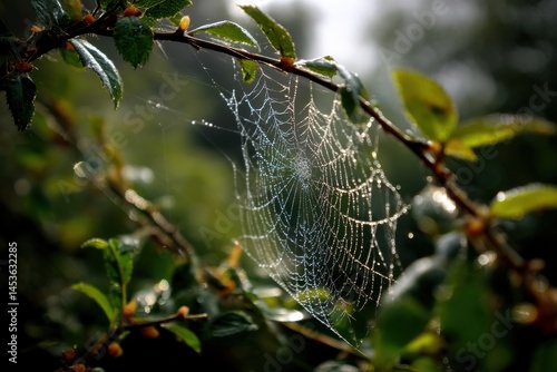 Wallpaper Mural A shimmering spider web with dew reveals its delicate structure Torontodigital.ca