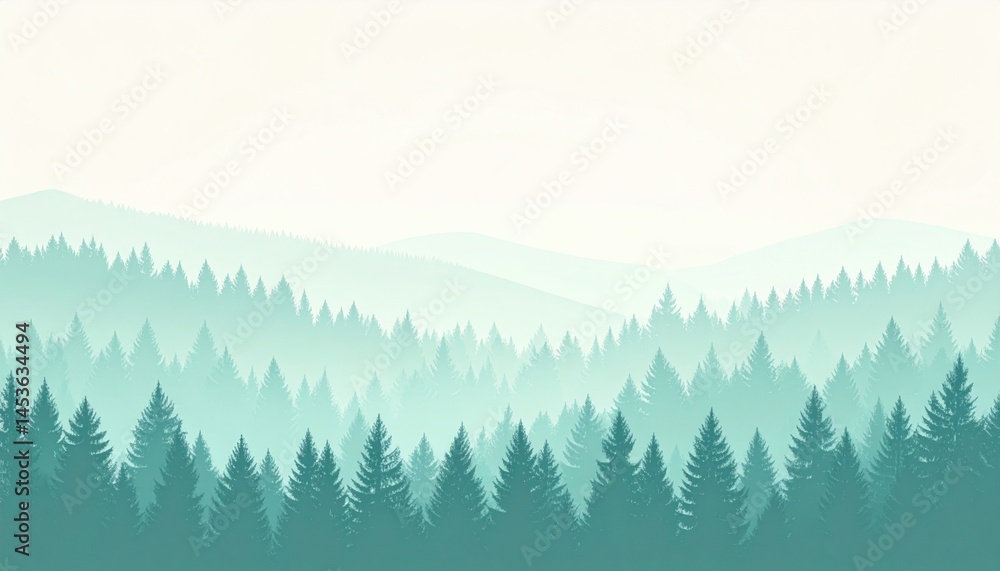 Fototapeta premium Misty forest landscape exploration remote wilderness digital art serene environment panoramic view tranquility concept
