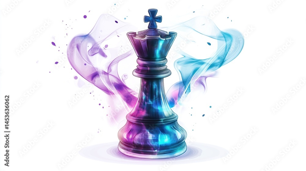 A powerful chess king, surrounded by vibrant smoke A powerful chess king, surrounded by vibrant smoke