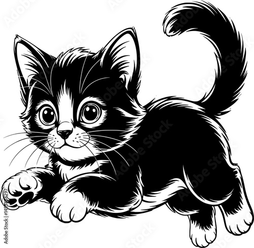 A simple vector of a cat in black and white. Perfect for editing, icon, and printable