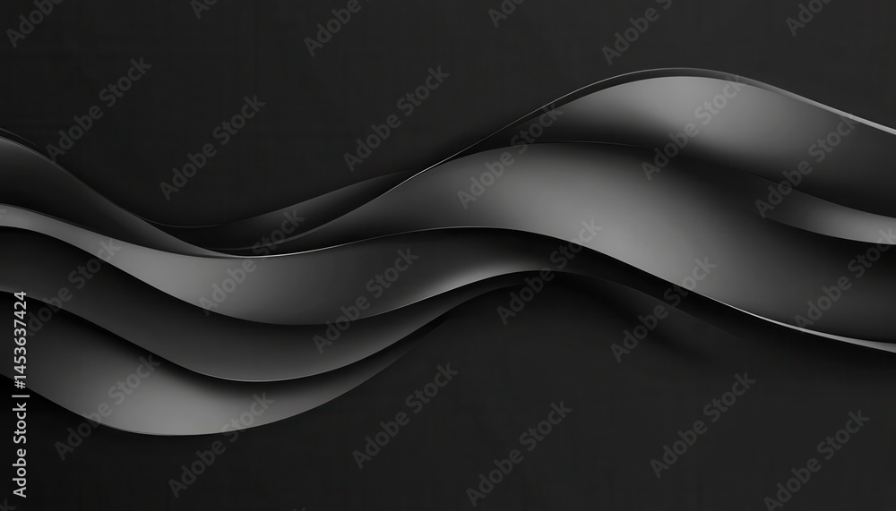 Fototapeta premium Abstract Dark Gray Wavy Lines on Black Background for Modern Art and Design