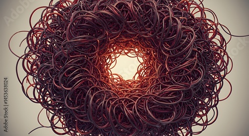 Abstract Red Tangled Wires: A Vortex of Intricate Forms