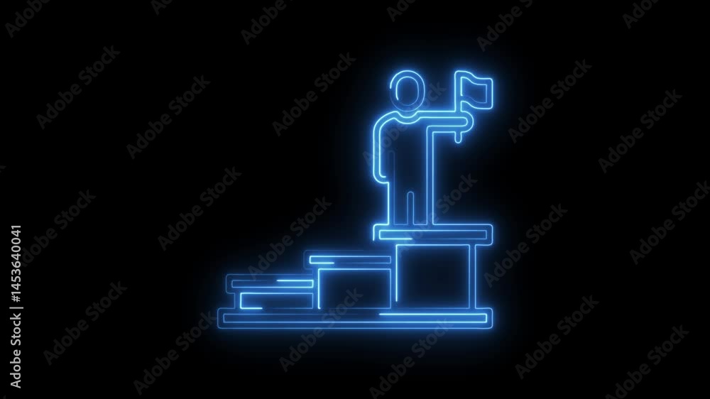 Neon leader on victory podium with flag animation Neon leader on victory podium with flag animation