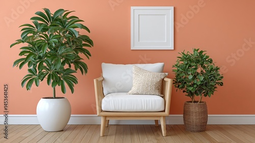 Simple white frame on pastel color wall in creative agency office soaked in diffused natural light for marketing collateral long tail keywords