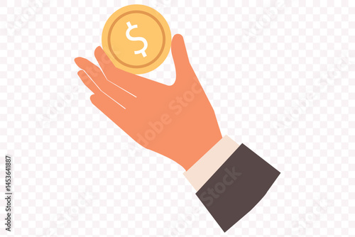 Simple hand with a coin line icon. Symbol and sign vector illustration design. Editable Stroke. Isolated on white background