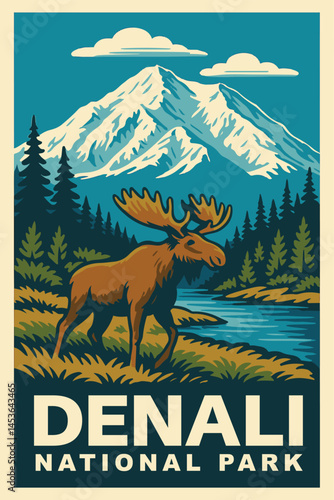 denali national park vector illustration