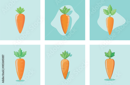 Set of carrots vector icons. lack fresh carrot. Vegetarian and healthy food. Vector 10 Eps.