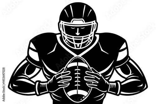 Silhouette of american football player holding ball vector illustration on white, american football, player, silhouette, sport, athlete, holding, ball, vector, illustration, outline, shape, design