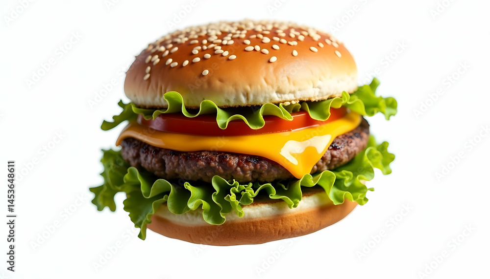 Hearty Double Cheeseburger with Crisp Veggies on a Golden Sesame Bun Hearty Double Cheeseburger with Crisp Veggies on a Golden Sesame Bun