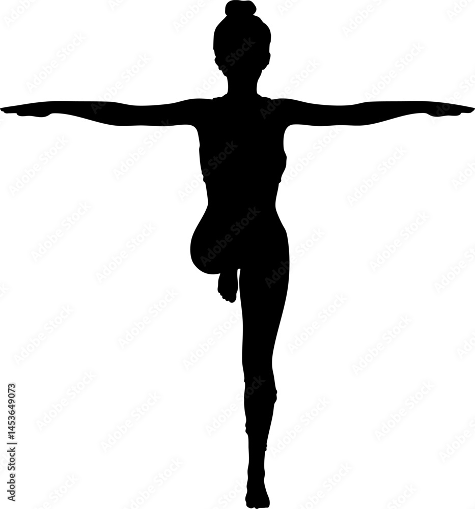 Silhouette of a girl practicing yoga, embodying grace and mindfulness. Ideal for wellness designs, the image symbolizes inner peace and harmony, promoting relaxation and well-being.