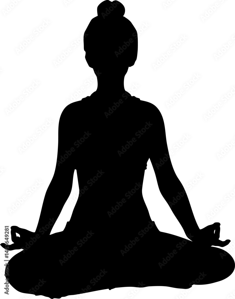 Silhouette of a girl practicing yoga, embodying grace and mindfulness. Ideal for wellness designs, the image symbolizes inner peace and harmony, promoting relaxation and well-being.