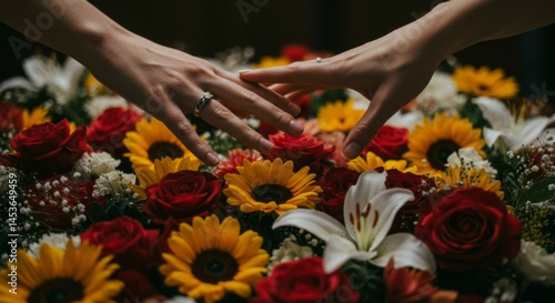 Hands touching flowers, love, wedding