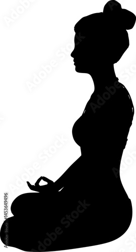 Silhouette of a girl practicing yoga, embodying grace and mindfulness. Ideal for wellness designs, the image symbolizes inner peace and harmony, promoting relaxation and well-being. 