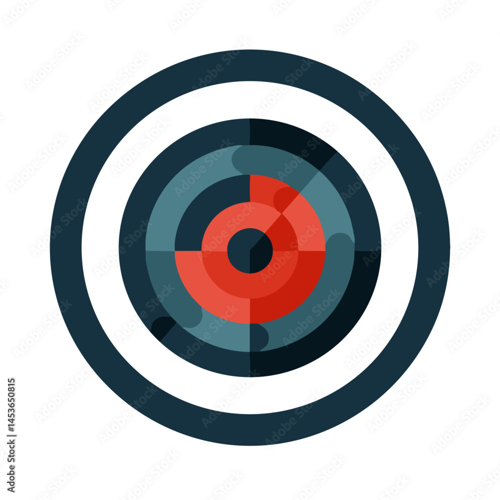 Target icon with colorful puzzle pieces in red, blue, and gray for goal achievement concept