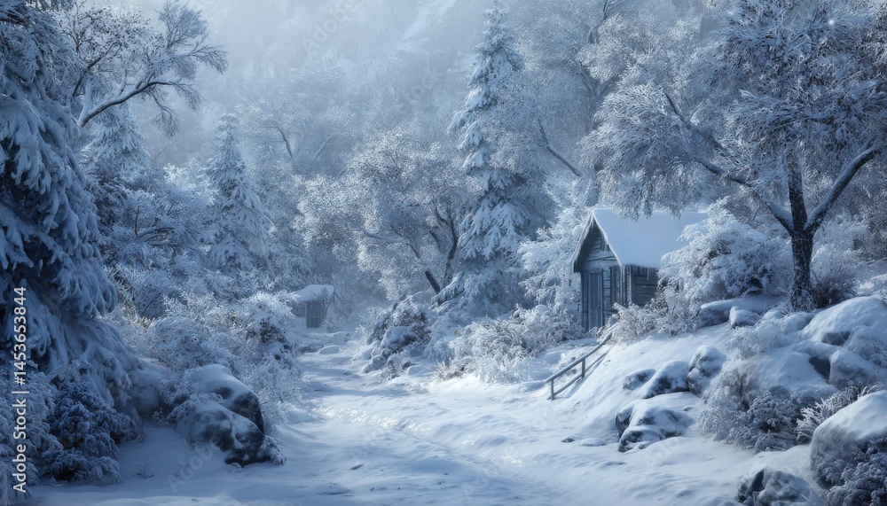 Naklejka premium A magical winter wonderland is covered in a blanket of snow