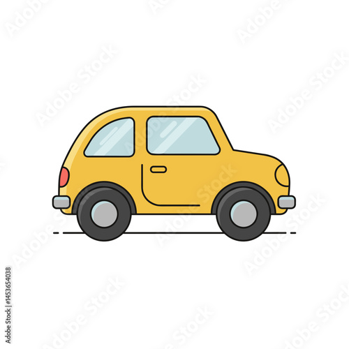 Yellow cartoon car illustration in a simple style, suitable for UI icon or educational material  