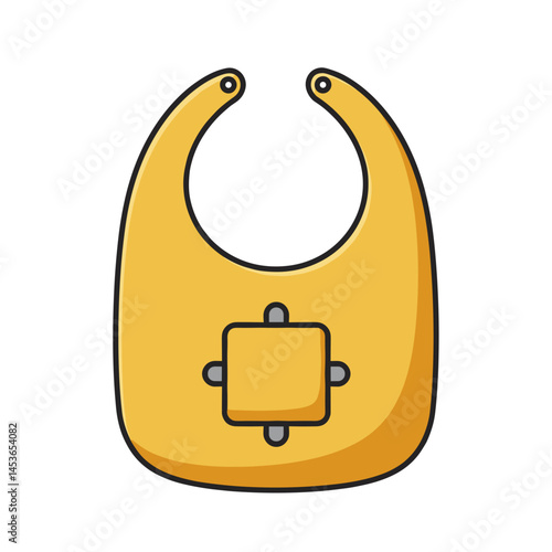 Baby bib in bright yellow color for mealtime protection, suitable for UI icon or educational material  