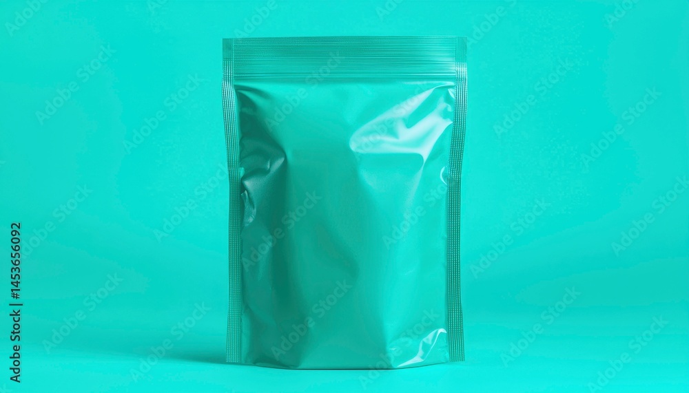 Mint packaging sleek stand-up pouch with zip closure against a gradient background Mint packaging sleek stand-up pouch with zip closure against a gradient background