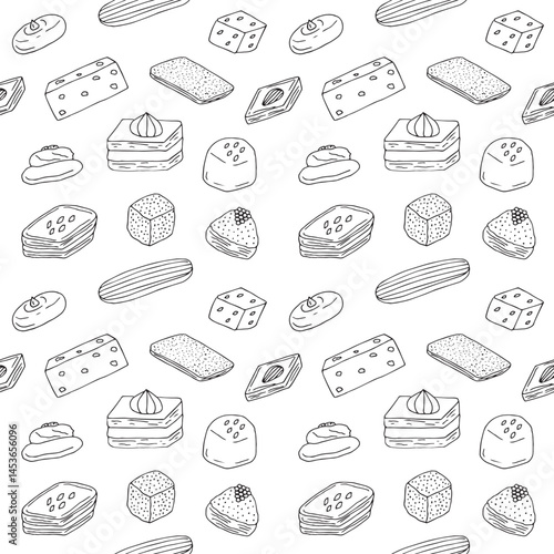 Turkish sweets seamless pattern, hand drawn, vector illustration