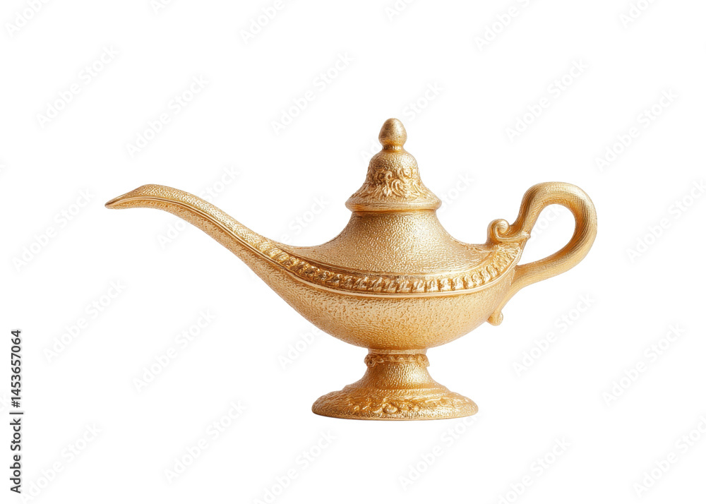 Fototapeta premium Golden magic lamp isolated on transparent background, wish, fantasy, genie