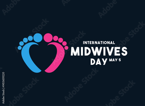 Vector Illustration of International Midwives Day. May 5. Banner, card, background. Flat design vector. Baby footprint with love icon.