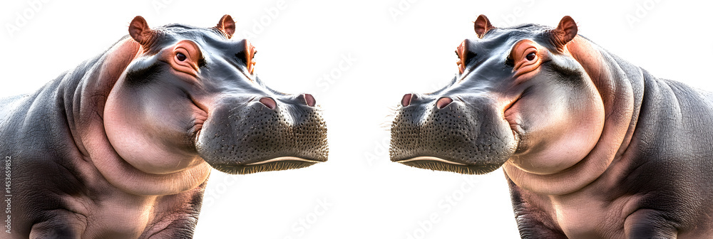 Wildlife zoo safari africa hippos animals banner panorama long, isolated on white background