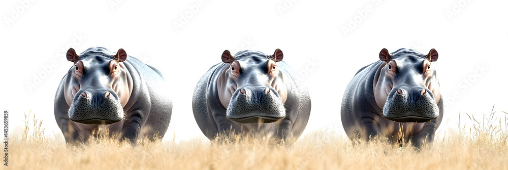 Wildlife zoo safari africa hippos animals banner panorama long, isolated on white background