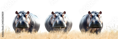 Obraz na płótnie Wildlife zoo safari africa hippos animals banner panorama long, isolated on white background w salonie