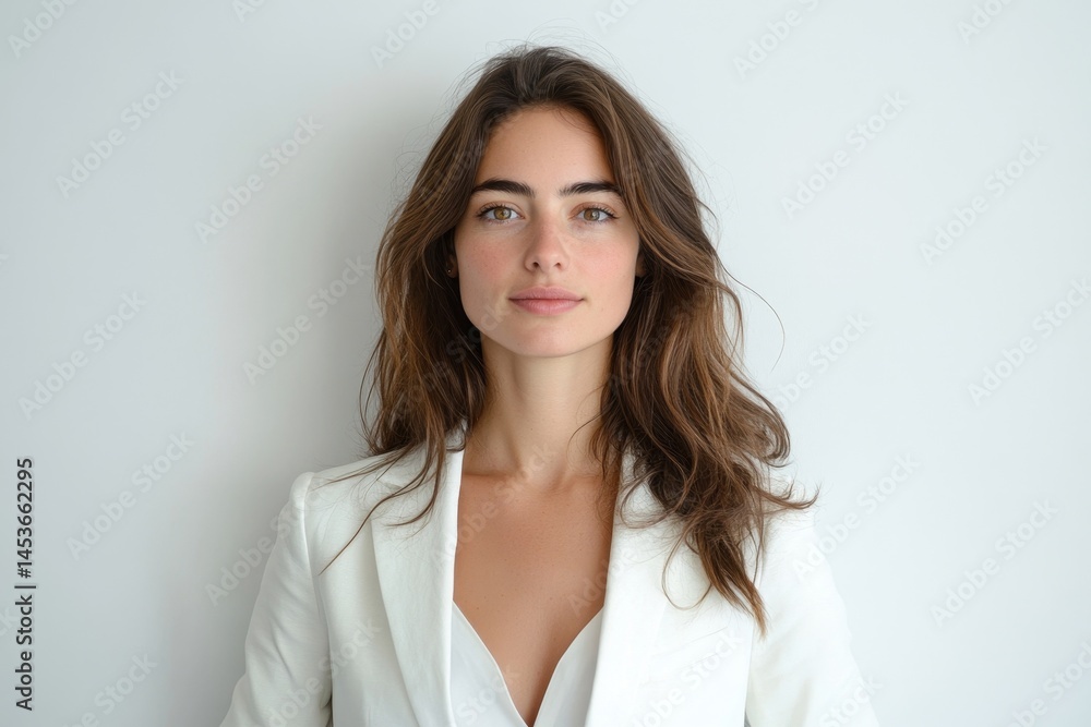 Attractive business woman looking at camera while standing on a white background Attractive business woman looking at camera while standing on a white background