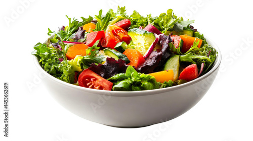 Fresh vegetable salad in white bowl, cut out transparent