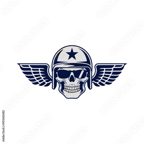 Stylized Skull with Winged Helmet and Star Emblem Logo