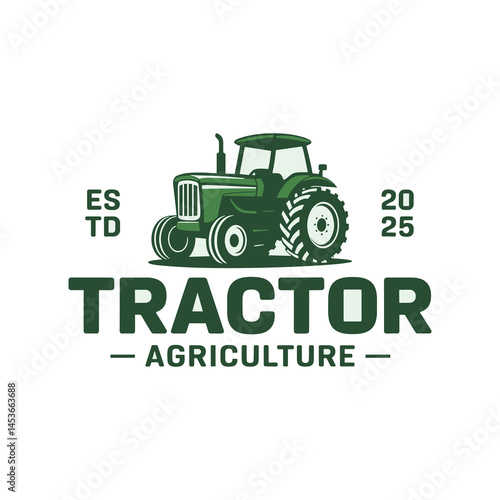 Classic Green Tractor with "Agriculture" Text and Established Date Logo