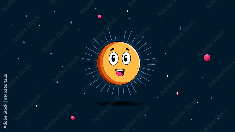 Fototapeta premium Joyful Sun in Space: A Cartoon Celestial Adventure