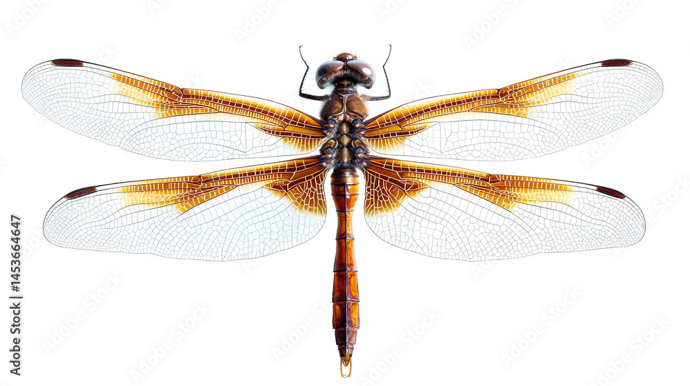 Dragonfly detail, top view close-up, cut out transparent Dragonfly detail, top view close-up, cut out transparent