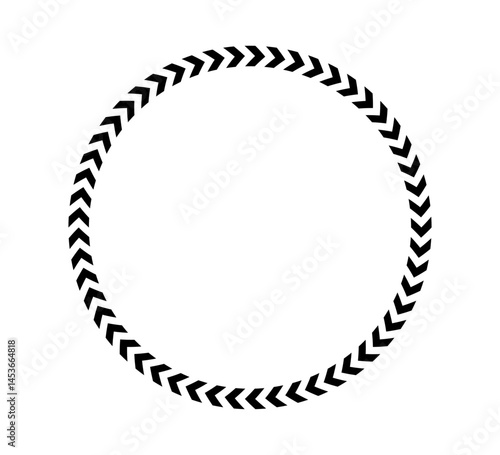 Chevron arrow circle. Chevron shape round frame. Motion direction road border. Triangle arrow sign. Warning repeat stripe. Circle arrow icon. Vector illustration isolated on white background.