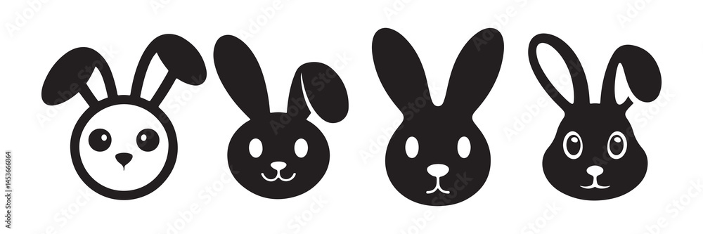 Obraz premium Set of black bunny head vector collection. Rabbit silhouette face. Vector illustration eps 10
