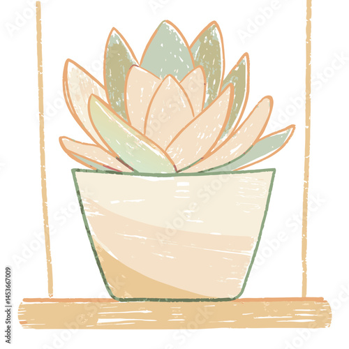 Succulent Plant Joyfully Thriving in a Stylish Pot on a Simple Shelf, Representing Nature and Home Decor