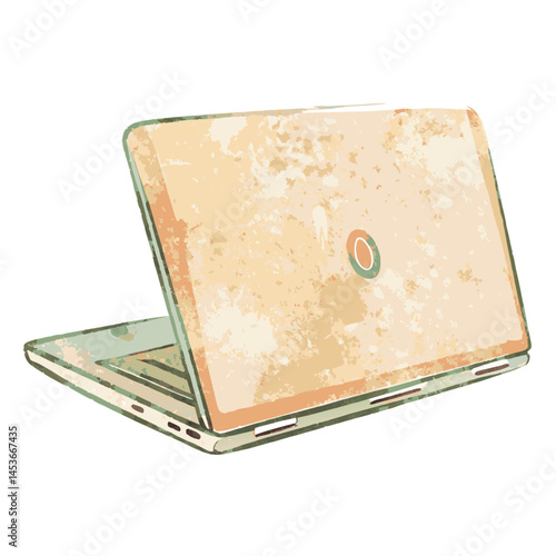 Vintage-style laptop illustration showcasing a textured design with soft colors, representing creativity and digital connectivity in a modern context.