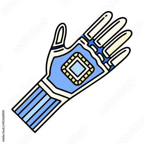 Biohacking prosthetics with chips - futuristic robotic hand illustration  