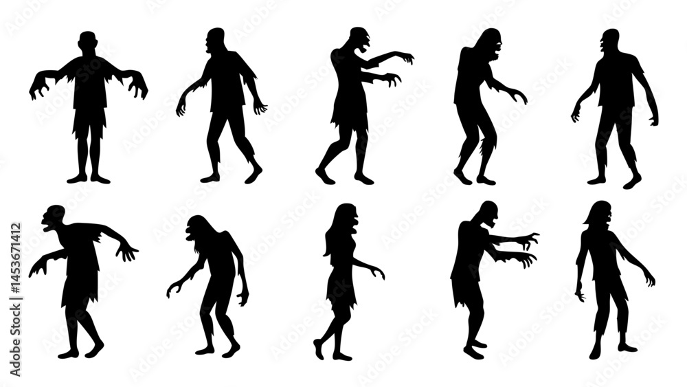 Fototapeta premium set of zombie silhouette vector on white background