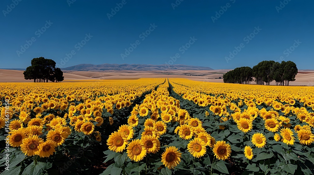 Fototapeta premium Sunflowers Field with Endless Summer, and Spain Landscape.