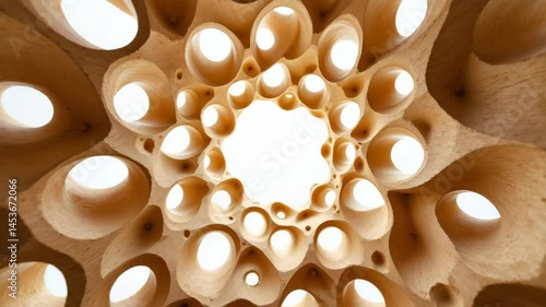 Wallpaper Mural A close-up view of a wooden structure with multiple circular holes forming a geometric pattern. Torontodigital.ca