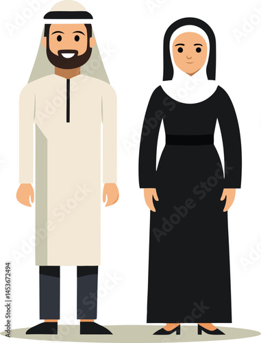 Smiling Arab Man and Woman in Traditional Dress