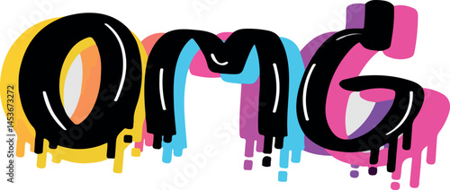 Hand drawn omg text effect front set line art vector