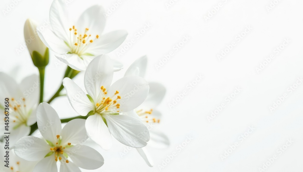 Obraz premium Delicate white flower blossoms against pure white backdrop, art, summer