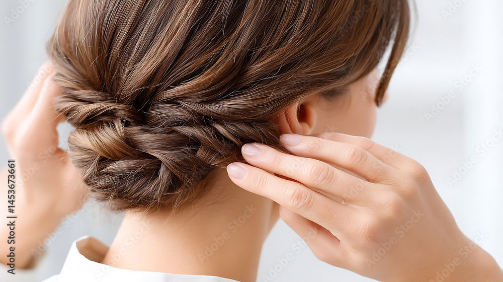 Obraz premium Elegant Braided Bun Hairstyle: Back View